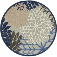 Photo of Round Blue Large Floral Indoor Outdoor Area Rug