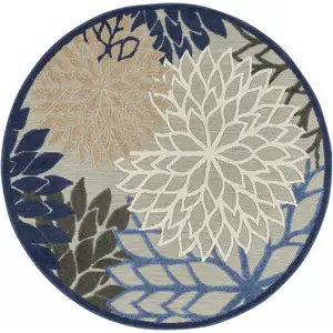 Photo of Round Blue Large Floral Indoor Outdoor Area Rug