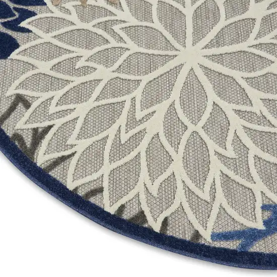 Blue And Gray Round Floral Indoor Outdoor Area Rug Photo 4