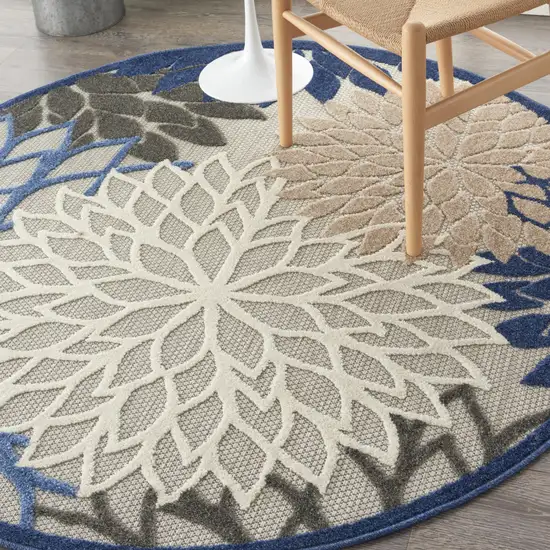 Blue And Gray Round Floral Indoor Outdoor Area Rug Photo 7