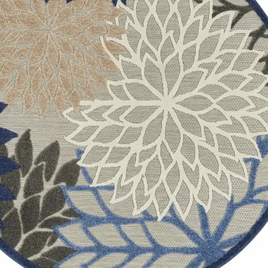 Round Blue Large Floral Indoor Outdoor Area Rug Photo 8