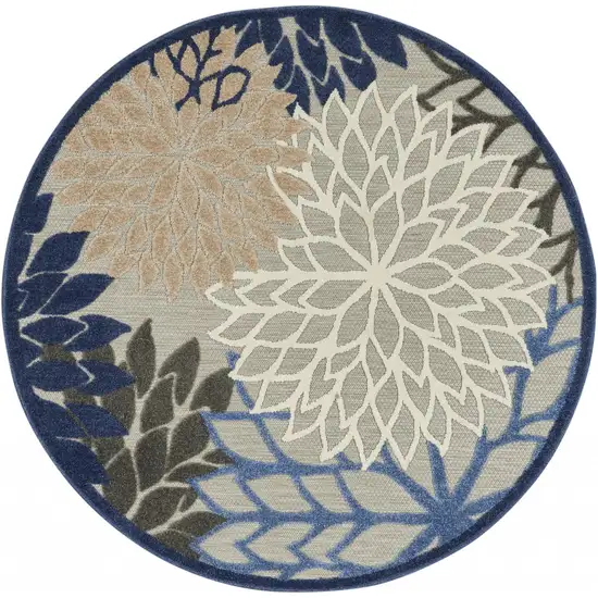 Round Blue Large Floral Indoor Outdoor Area Rug Photo 1