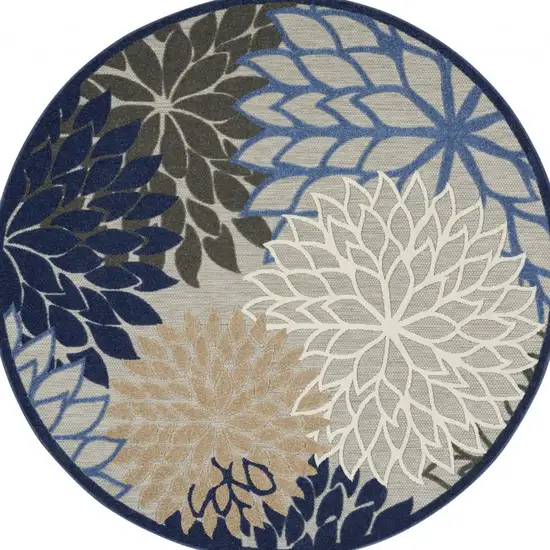 Round Blue Large Floral Indoor Outdoor Area Rug Photo 9