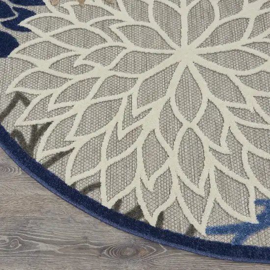 Round Blue Large Floral Indoor Outdoor Area Rug Photo 2