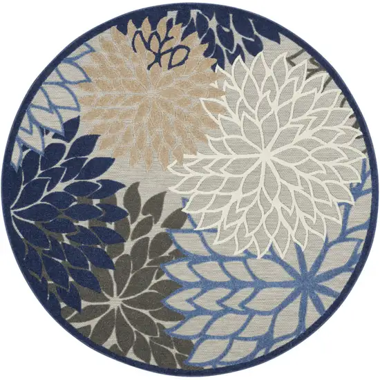 Blue And Gray Round Floral Indoor Outdoor Area Rug Photo 4