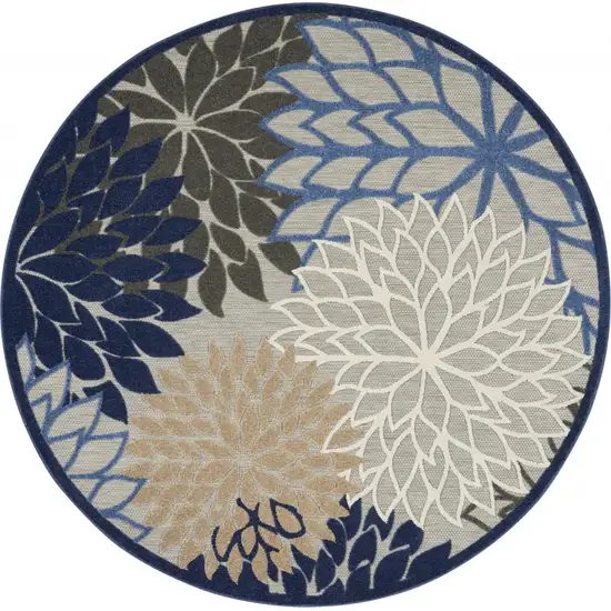 Round Blue Large Floral Indoor Outdoor Area Rug Photo 1