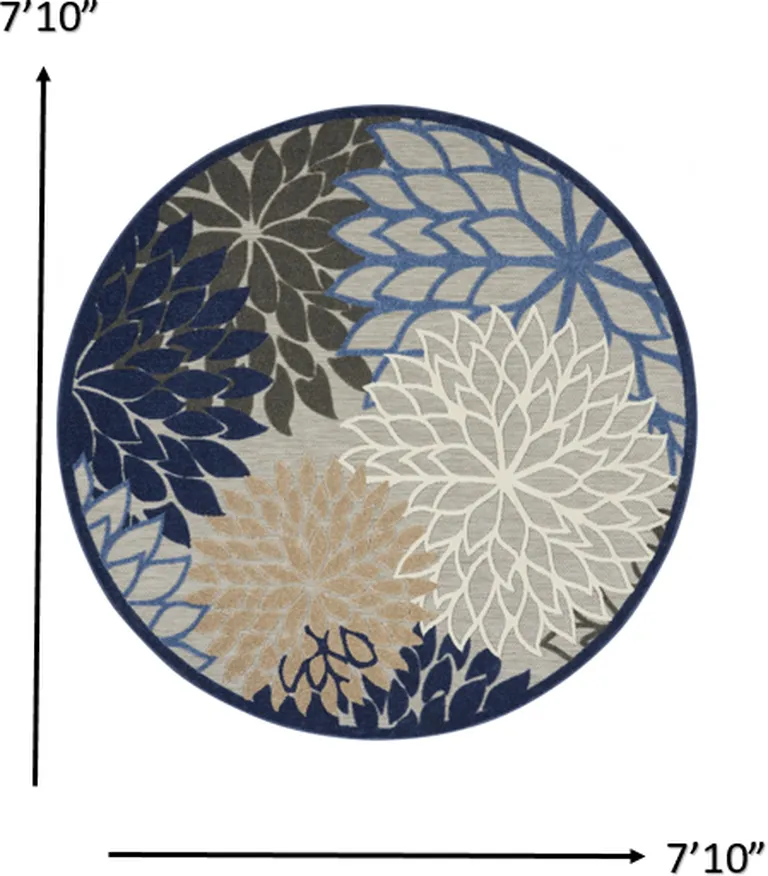 Round Blue Large Floral Indoor Outdoor Area Rug Photo 5