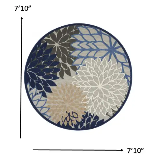 Round Blue Large Floral Indoor Outdoor Area Rug Photo 5