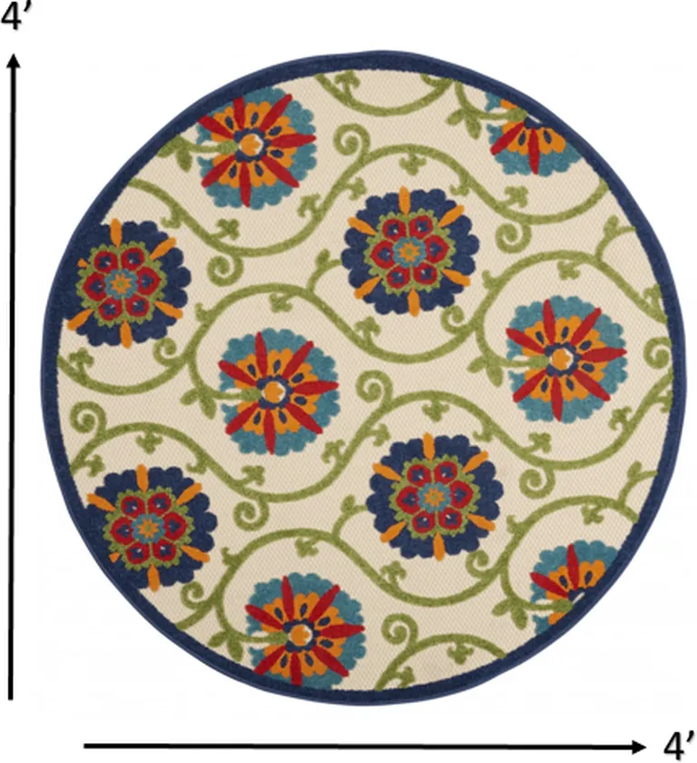 Round Blue Vines Indoor Outdoor Area Rug Photo 4