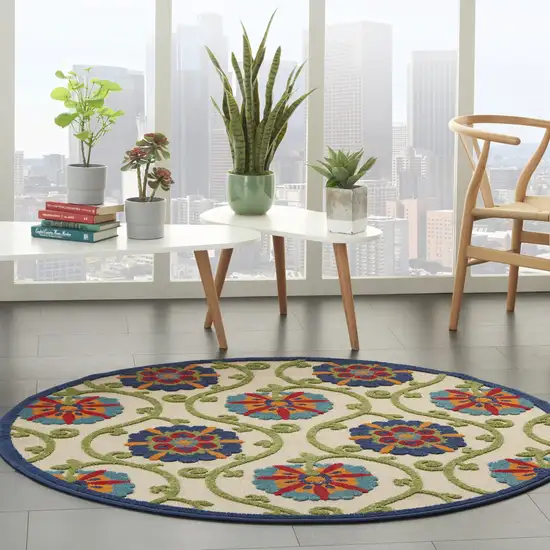 Round Blue Vines Indoor Outdoor Area Rug Photo 7