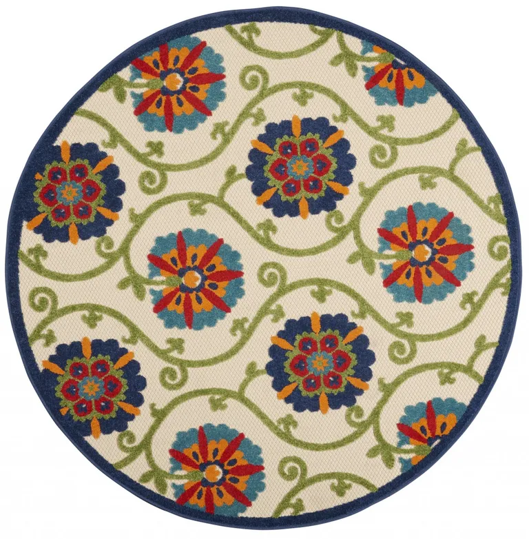 Round Blue Vines Indoor Outdoor Area Rug Photo 1