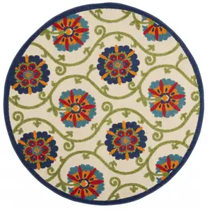 Photo of Round Blue Vines Indoor Outdoor Area Rug