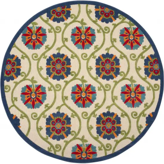 Round Blue Vines Indoor Outdoor Area Rug Photo 1