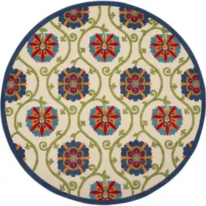 Photo of Round Blue Vines Indoor Outdoor Area Rug