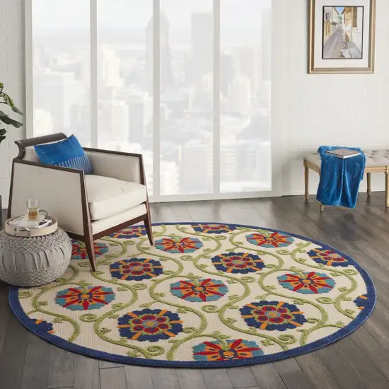 Round Blue Vines Indoor Outdoor Area Rug Photo 7