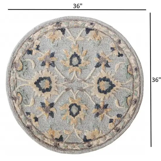 Round Blue and Beige Floral Area Rug Photo 2