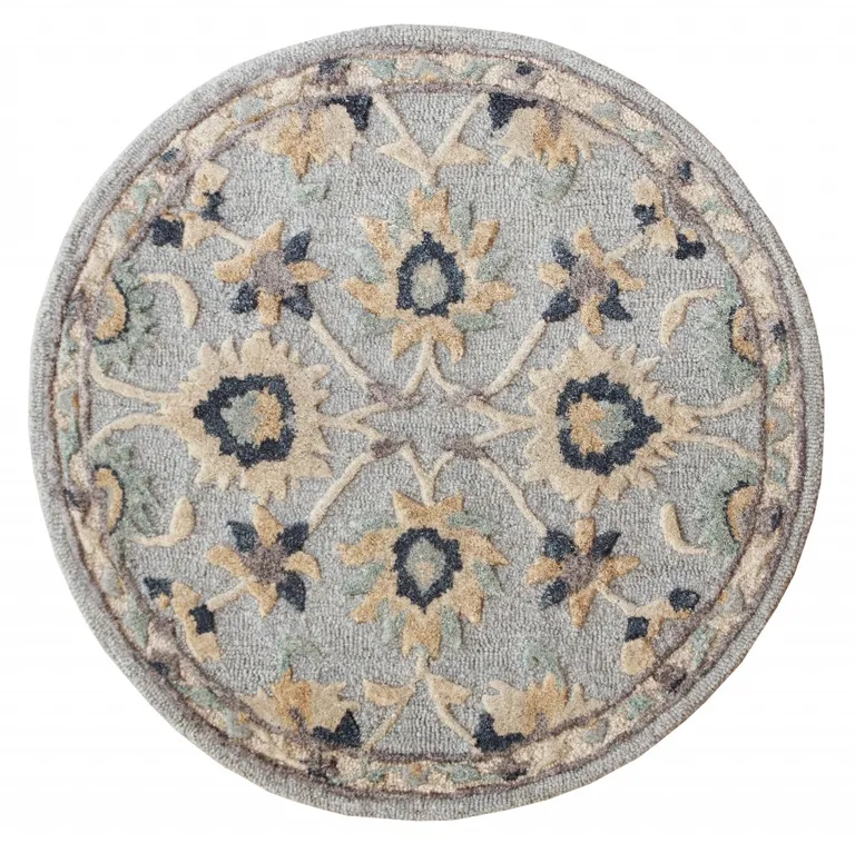 Round Blue and Beige Floral Area Rug Photo 1