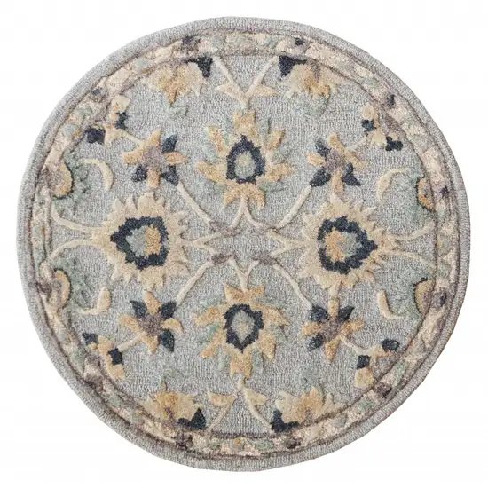 Round Blue and Beige Floral Area Rug Photo 1