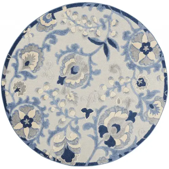 Round Blue and Gray Indoor Outdoor Area Rug Photo 1