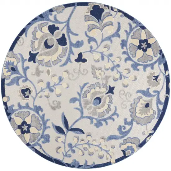 Round Blue and Gray Indoor Outdoor Area Rug Photo 1