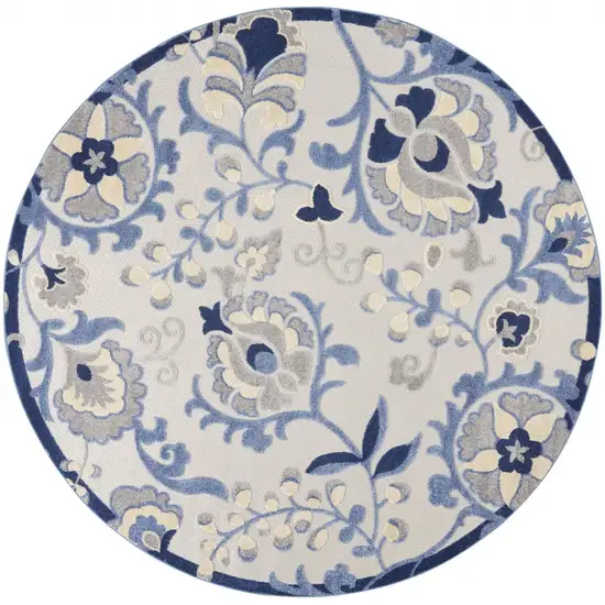 Blue And Gray Round Floral Indoor Outdoor Area Rug Photo 3