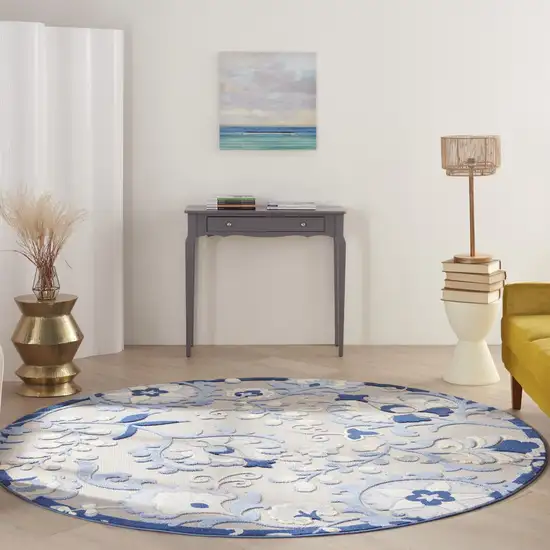 Round Blue and Gray Indoor Outdoor Area Rug Photo 10