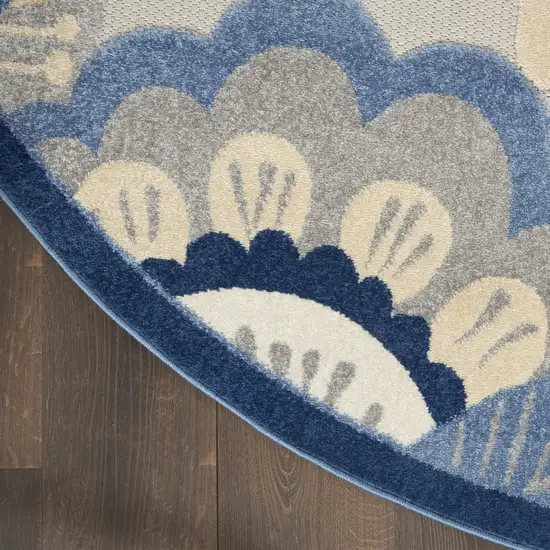 Round Blue and Gray Indoor Outdoor Area Rug Photo 2