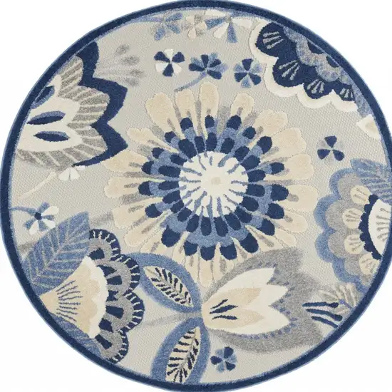 Round Blue and Gray Indoor Outdoor Area Rug Photo 12