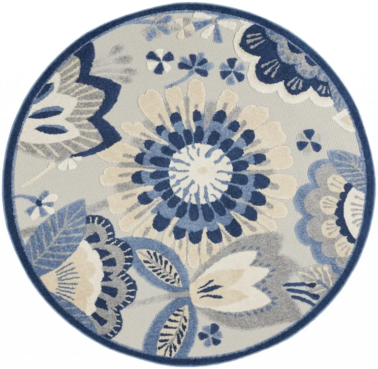 Round Blue and Gray Indoor Outdoor Area Rug Photo 1
