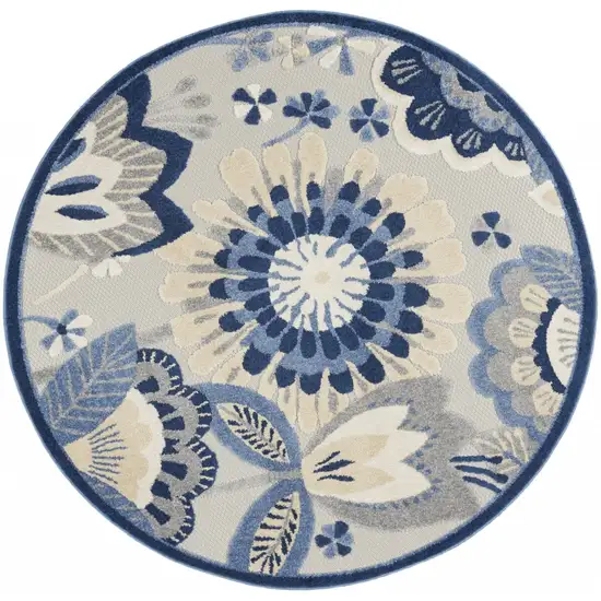 Round Blue and Gray Indoor Outdoor Area Rug Photo 1