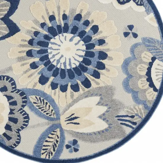 Round Blue and Gray Indoor Outdoor Area Rug Photo 11