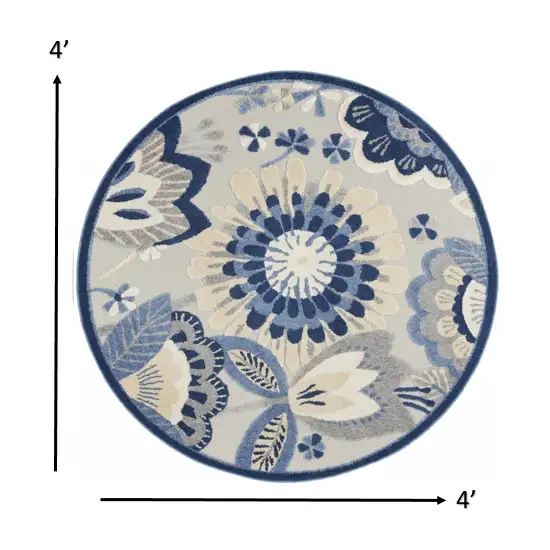 Round Blue and Gray Indoor Outdoor Area Rug Photo 6