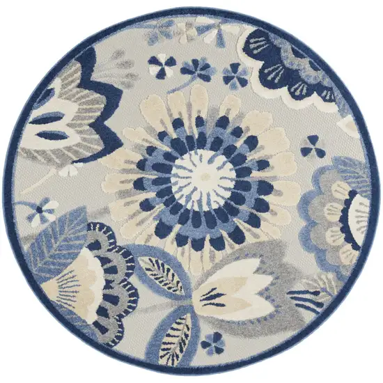 Blue And Gray Round Floral Indoor Outdoor Area Rug Photo 4