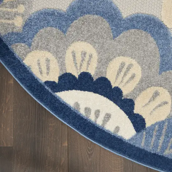 Blue And Gray Round Floral Indoor Outdoor Area Rug Photo 5