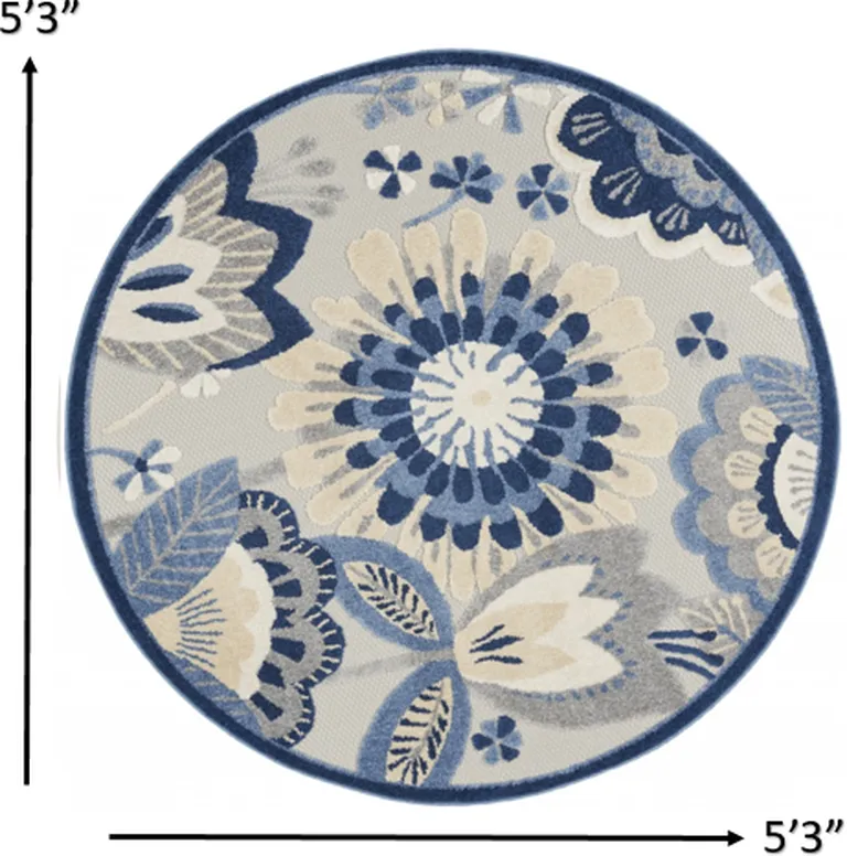 Round Blue and Gray Indoor Outdoor Area Rug Photo 3