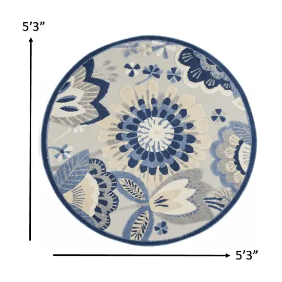 Round Blue and Gray Indoor Outdoor Area Rug Photo 6