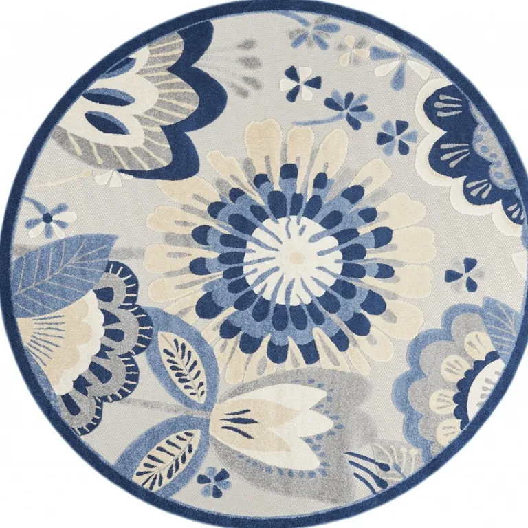 Round Blue and Gray Indoor Outdoor Area Rug Photo 4