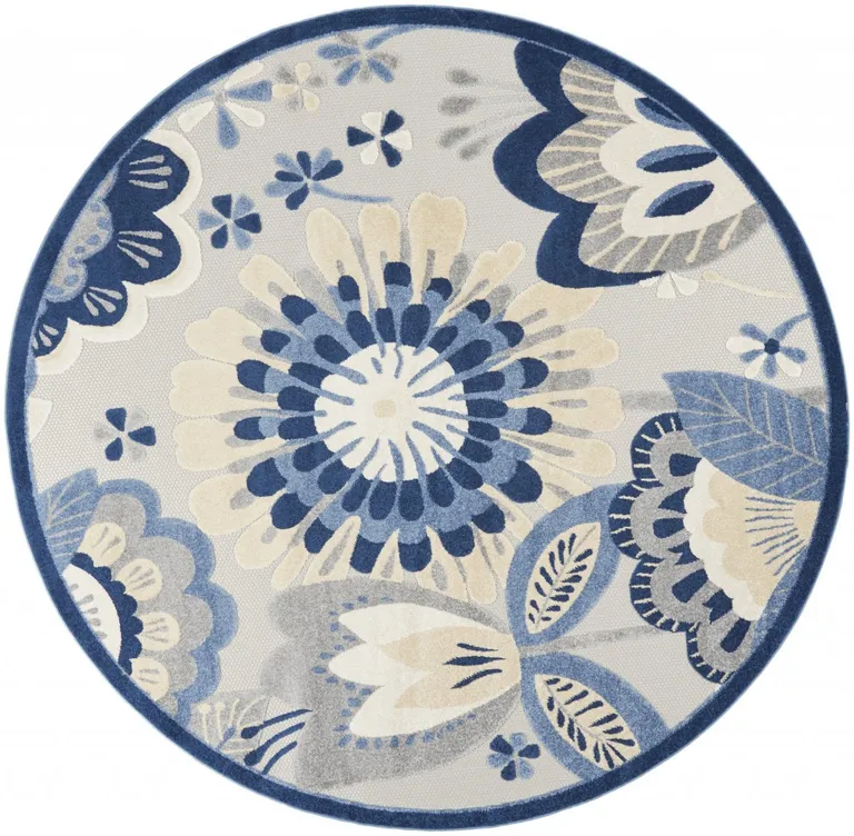 Round Blue and Gray Indoor Outdoor Area Rug Photo 5