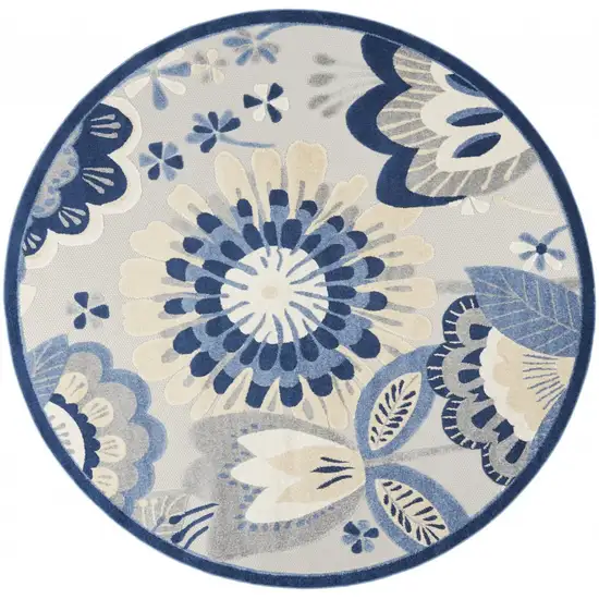 Round Blue and Gray Indoor Outdoor Area Rug Photo 12