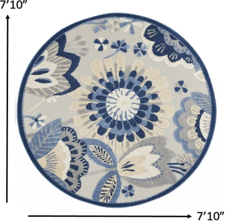 Round Blue and Gray Indoor Outdoor Area Rug Photo 3