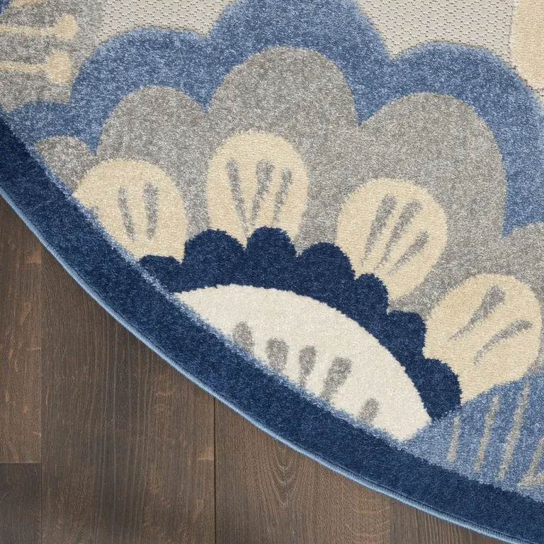 Round Blue and Gray Indoor Outdoor Area Rug Photo 1