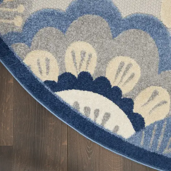 Blue And Gray Round Floral Indoor Outdoor Area Rug Photo 8