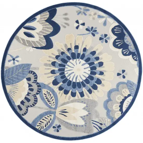 Blue And Gray Round Floral Indoor Outdoor Area Rug Photo 1