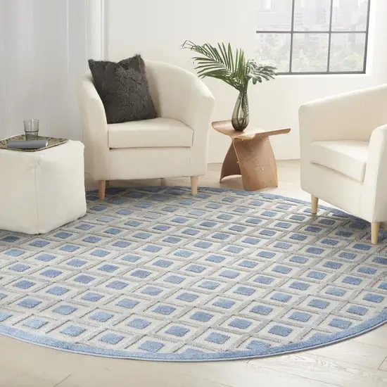 Round Blue and Gray Indoor Outdoor Area Rug Photo 5