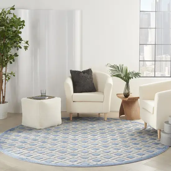 Round Blue and Gray Indoor Outdoor Area Rug Photo 10