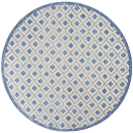 Round Blue and Gray Indoor Outdoor Area Rug Photo 12