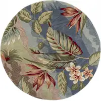 Photo of Round Blue or Sage Tropical Leaves Indoor Area Rug