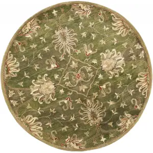 Photo of Round Emerald Green Floral Vine Wool Indoor Area Rug