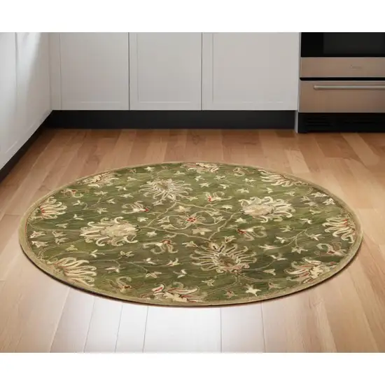 Emerald Green Floral Vine Wool Indoor Area Rug Photo 1