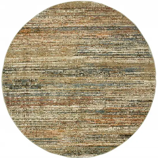 Round Gold and Green Abstract Area Rug Photo 5